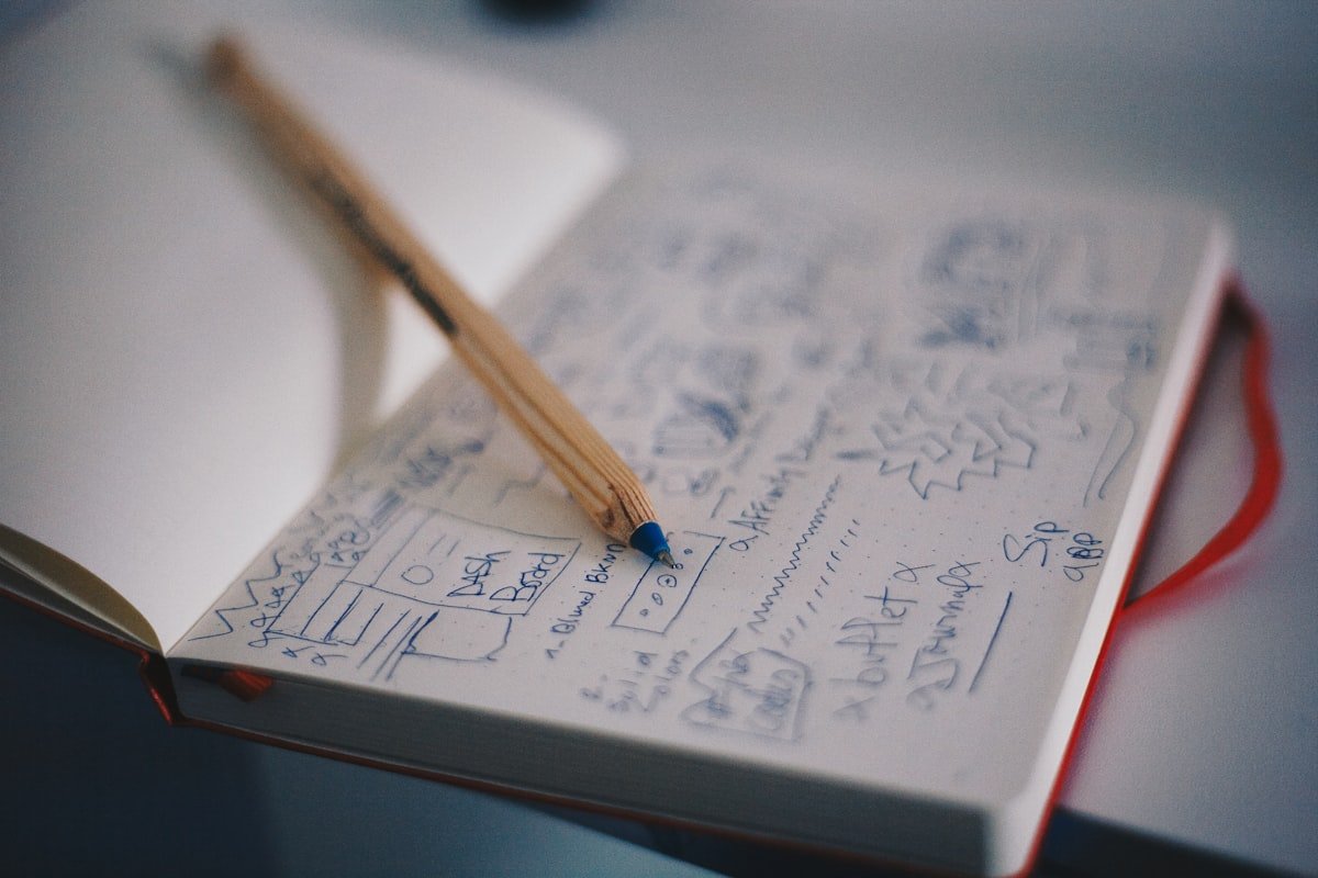 Planning notes and a pencil for organizing a service business website structure